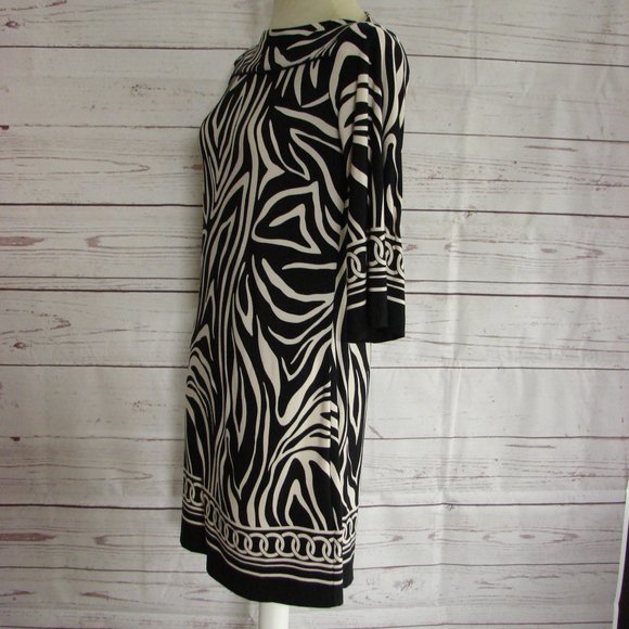 Black White Zebra 3/4 Sleeve Boat Neck Dress 10 - Picture 10 of 14